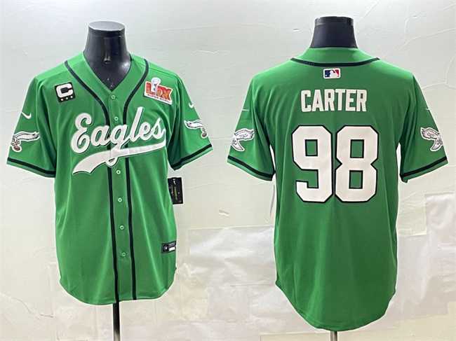 Men%27s Philadelphia Eagles #98 Jalen Carter Green 2025 Super Bowl LIX And 3-Star C Patch Stitched Baseball Jersey->philadelphia eagles->NFL Jersey